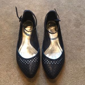 Deep Royal Blue Nicole Miller Ankle Strap Flats